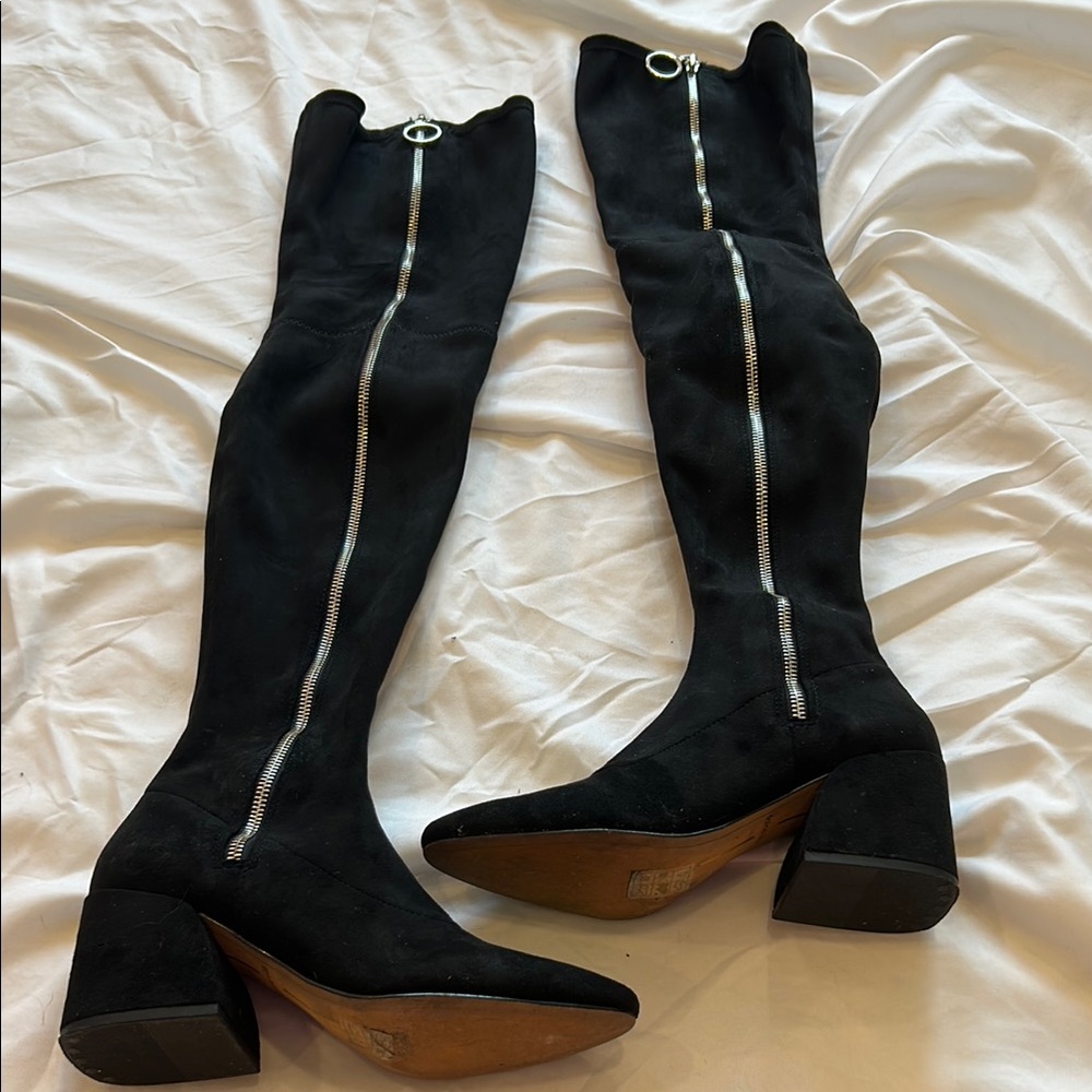 Dolce Vita black, suede thigh-high Boots with Silver Zipper